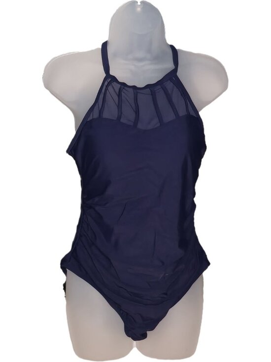 Cupshe Other - One Piece Swimwear XL Navy Halter Mesh Detail Adjustable Straps Built-in Bra